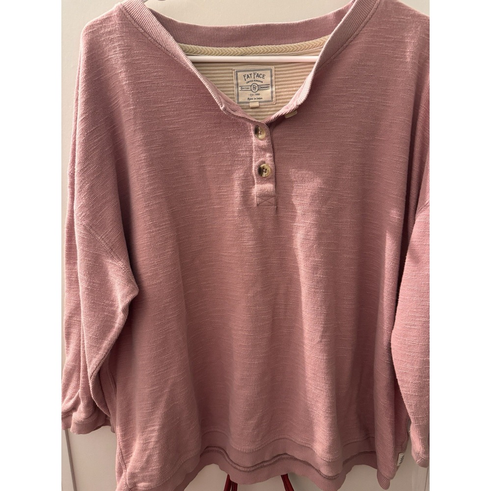 Fat Face 3 Button Pullover Sweatshirt Sz L Dusty Rose Athleisure Outdoors Hiking